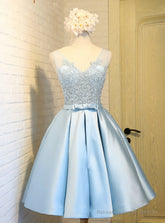 Cute Light Blue Short Homecoming Dresses Cheap V Neck